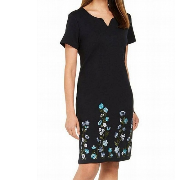 Karen Scott Black with flower embroidery Dress - Picture 1 of 9